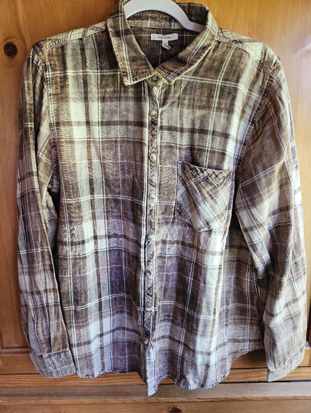 NWOT MAURICES women's Brown/ Burgundy Plaid Button-Up Shirt SIZE XL